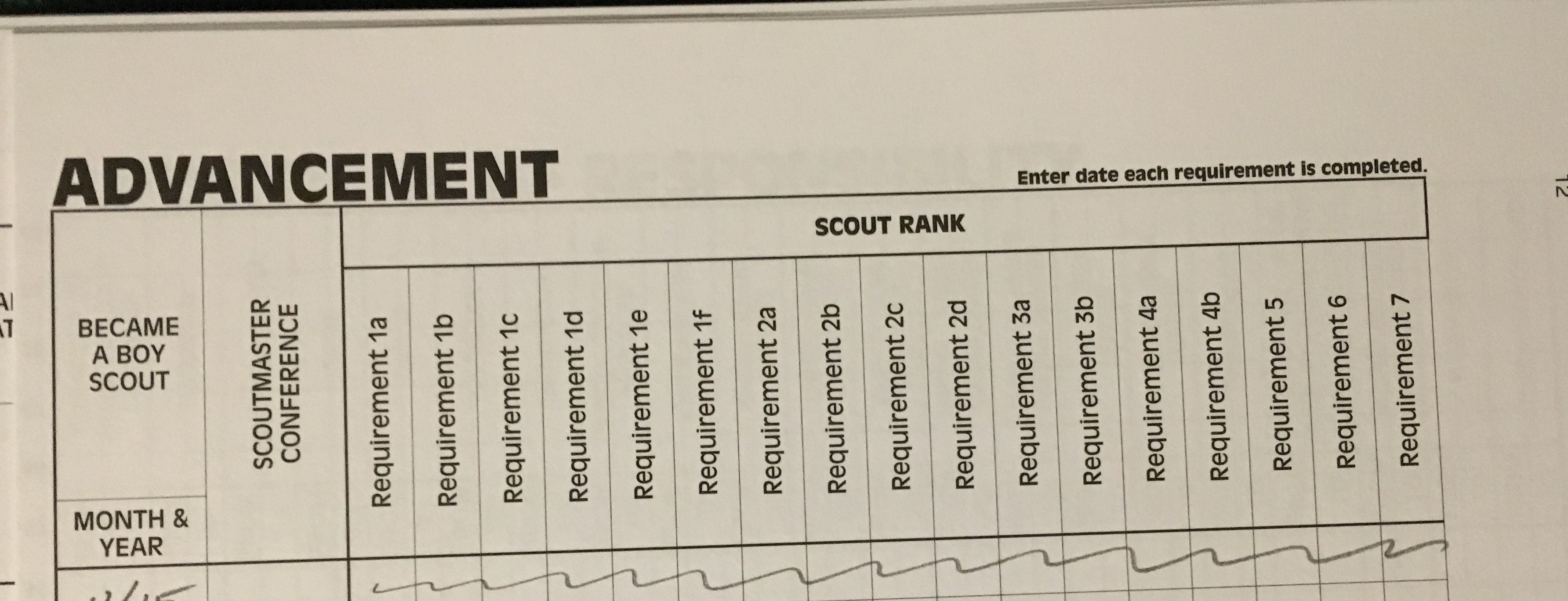Boy Scout Troop Advancement Chart
